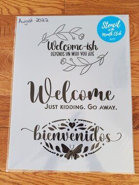 August 2022 Stencil of the Month Stencil Set w/ Add-On | Welcome | BRAND NEW